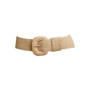 NEW LETO women's boho raffia stretch belt in tan